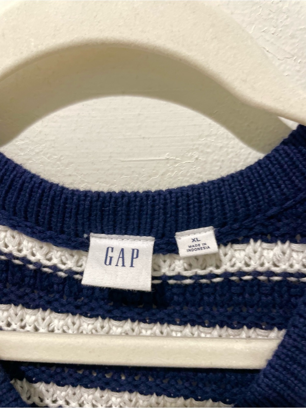 Gap Chunky Cardigan Sweater Navy White Striped Gold Buttons Fisherman Size XL - Picture 6 of 7
